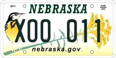 NE license plate XOO011