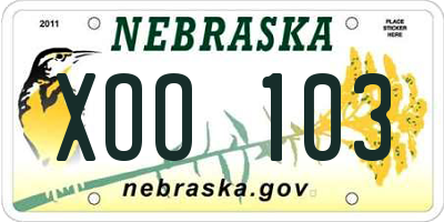 NE license plate XOO103