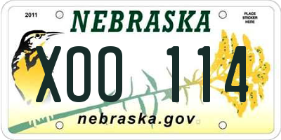 NE license plate XOO114