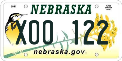 NE license plate XOO122
