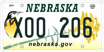 NE license plate XOO206