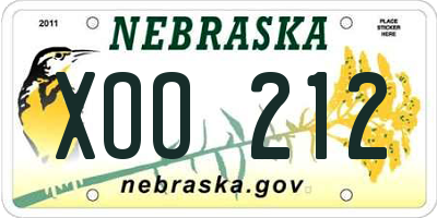 NE license plate XOO212