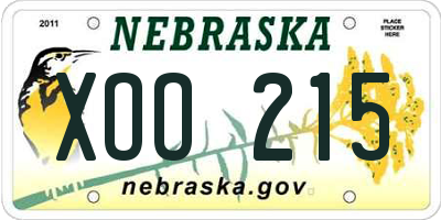 NE license plate XOO215