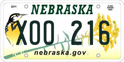 NE license plate XOO216