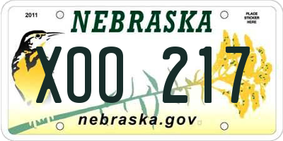 NE license plate XOO217