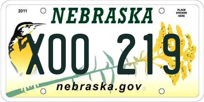 NE license plate XOO219