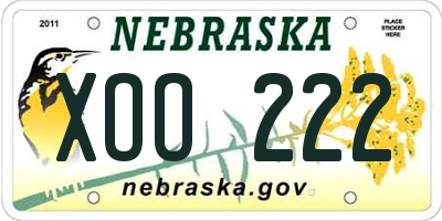 NE license plate XOO222