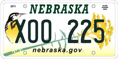 NE license plate XOO225