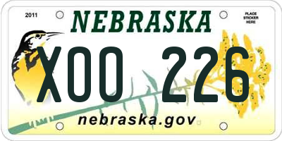 NE license plate XOO226