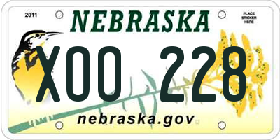 NE license plate XOO228