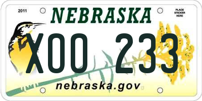 NE license plate XOO233