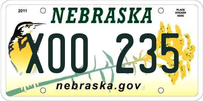 NE license plate XOO235