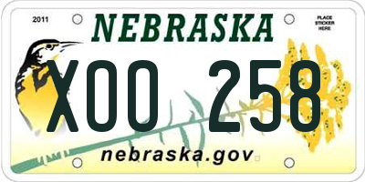 NE license plate XOO258