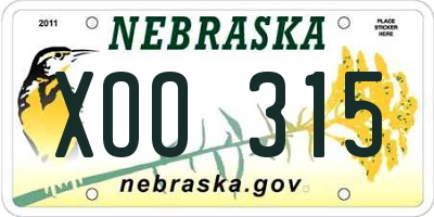 NE license plate XOO315