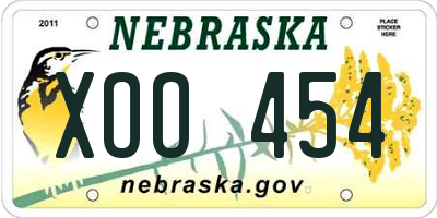 NE license plate XOO454