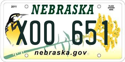 NE license plate XOO651