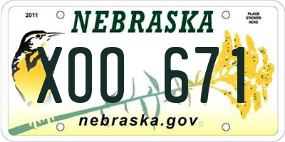 NE license plate XOO671