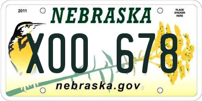 NE license plate XOO678