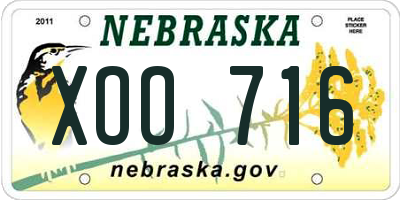 NE license plate XOO716