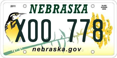 NE license plate XOO778