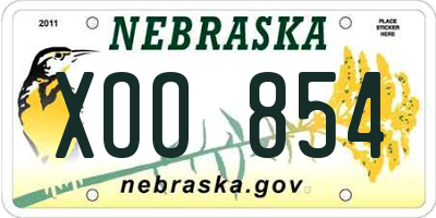 NE license plate XOO854