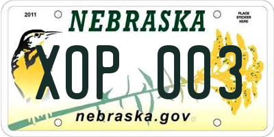 NE license plate XOP003