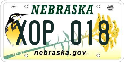 NE license plate XOP018