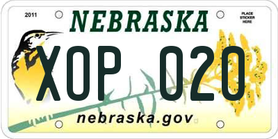 NE license plate XOP020