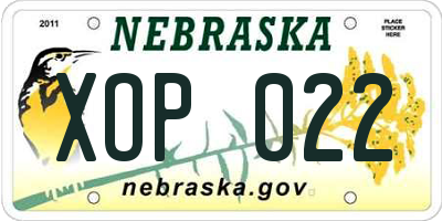 NE license plate XOP022