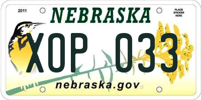 NE license plate XOP033
