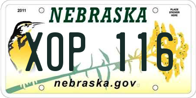 NE license plate XOP116
