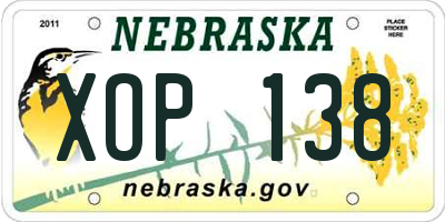 NE license plate XOP138