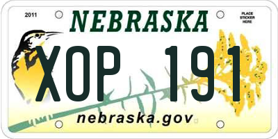 NE license plate XOP191