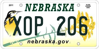 NE license plate XOP206