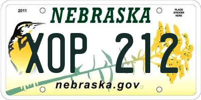NE license plate XOP212