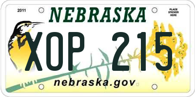 NE license plate XOP215