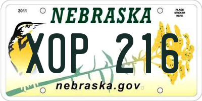 NE license plate XOP216