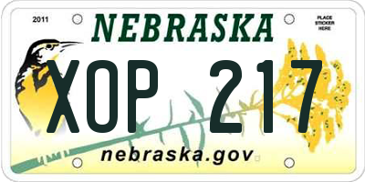 NE license plate XOP217