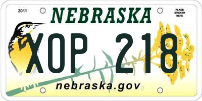 NE license plate XOP218