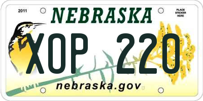 NE license plate XOP220