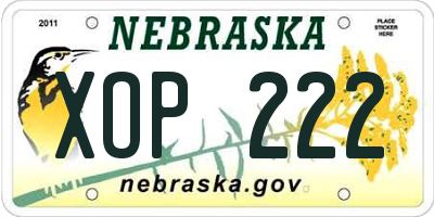 NE license plate XOP222