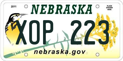 NE license plate XOP223