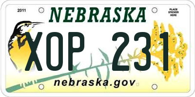 NE license plate XOP231