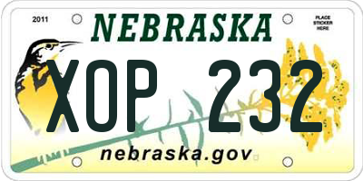 NE license plate XOP232