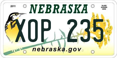 NE license plate XOP235
