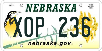 NE license plate XOP236