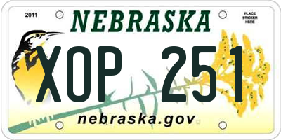 NE license plate XOP251