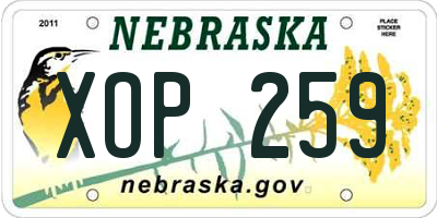 NE license plate XOP259