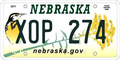NE license plate XOP274