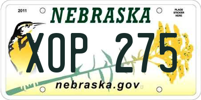 NE license plate XOP275
